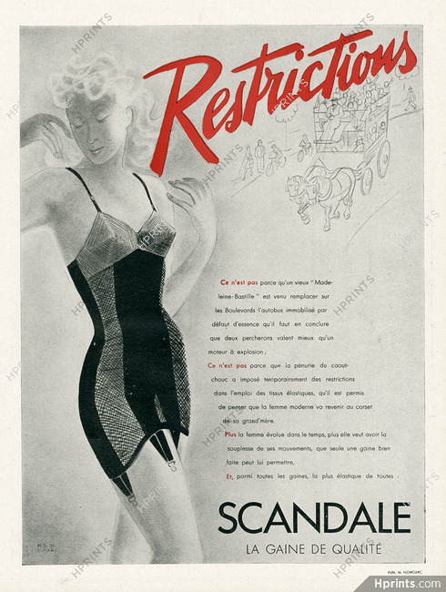 Scandale (Girdles) 1941 Restrictions, Corselette, M.S. de Marc