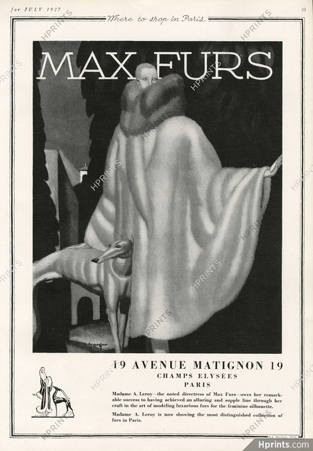 Fourrures Max 1927 Jean Dupas, Sighthound, Fur Coat