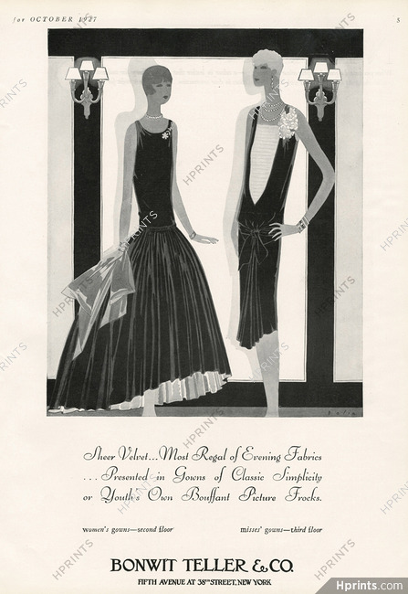 Bonwit Teller 1927 William Bolin, Velvet Evening Gowns