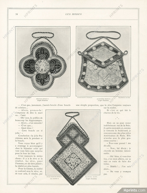 Grande maison de dentelle (Handbags) 1901 Aumonière, réticule, sac "Henri II" Lace, Embroidery