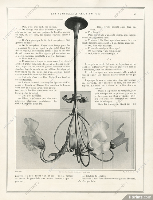 J.Dampt "Lustre électrique orchidées" 1901 Henri Beau, Art Nouveau