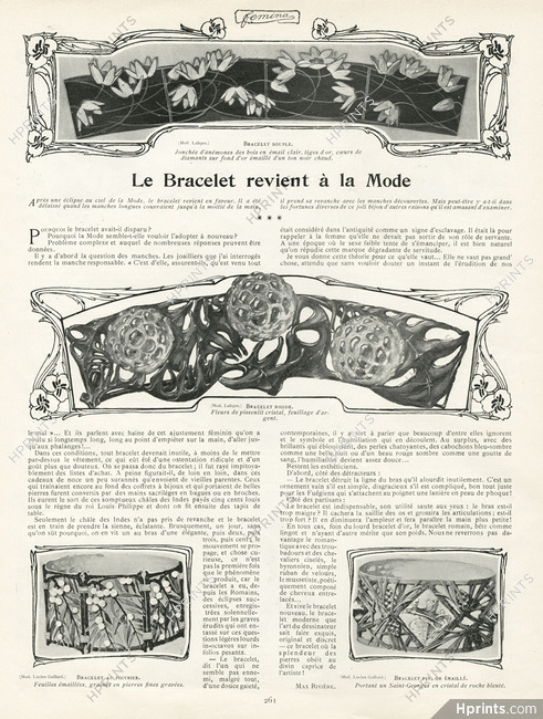 Le Bracelet revient à la Mode, 1904 - Lalique & Lucien Gaillard Bracelets Anémones, Pissenlit, Poivrier... Art Nouveau, Texte par Max Rivière