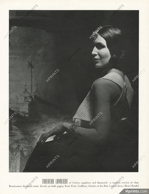 Paul Flato 1937 head Jewel, Bracelet, Lanvin dress