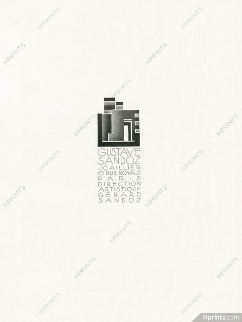 Gustave Sandoz (Joaillier) & Gerard Sandoz (Direction artistique) 1929 Label art deco, 10 rue Royale, Paris