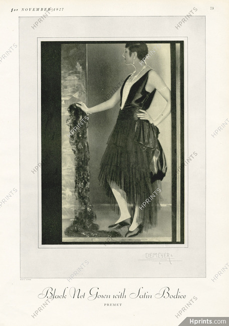Premet 1927 Black Net Gown with Satin Bodice, Photo Demeyer