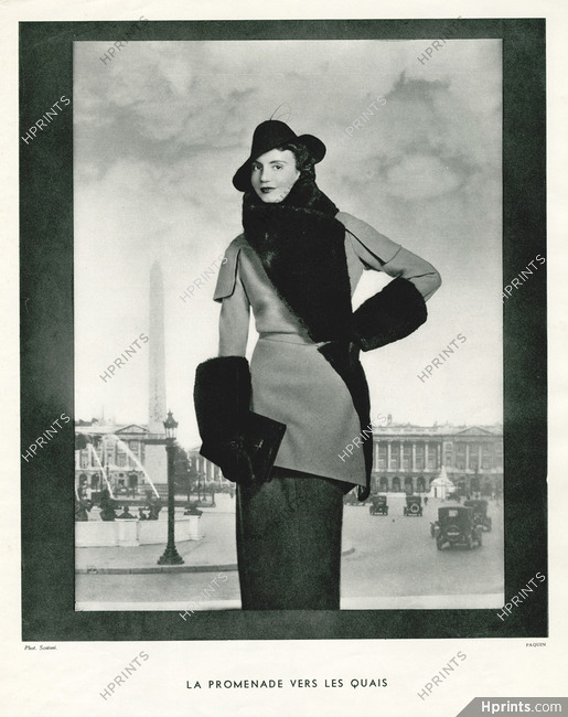 Paquin & Suzy (Hat) 1934 Suit, fur, Photo Egidio Scaioni, Place De La Concorde