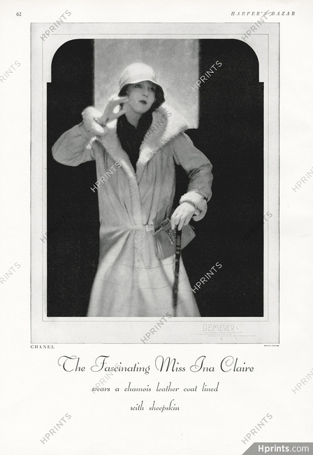 Chanel 1927 Miss Ina Claire, chamois leather coat lined, Photo Demeyer
