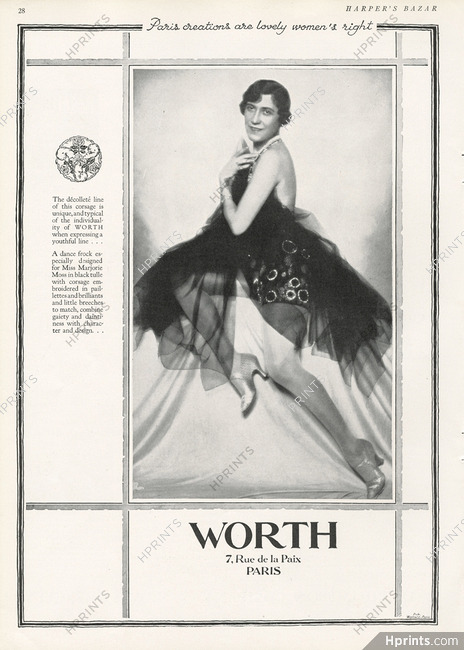 Worth 1927 Marjorie Moss, a dance frock, black tulle, corsage, Embroidery
