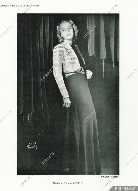 Maggy Rouff 1937 Mrs Claude Arpels, black crêpe gown, bolero lamé, Photo Madame D'Ora