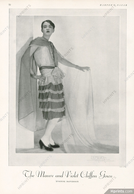 Yvonne Davidson 1927 mauve and violet chiffon Gown, Photo Demeyer