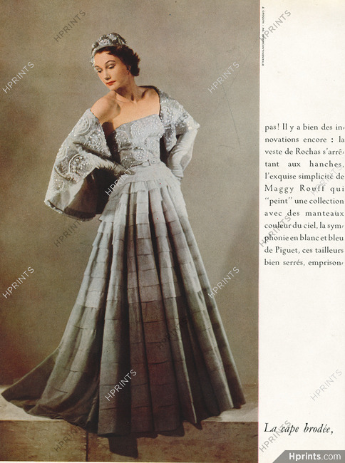 Jacques Fath 1949 Evening Gown, Embroidery pearls cape