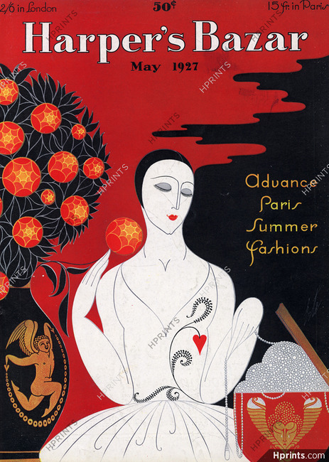 Erté 1927 May, Harper's Bazaar cover, Dame de Coeur