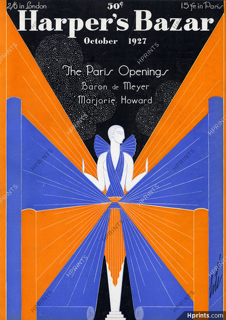 Erté 1927 October, Harper's Bazaar cover, Art Deco