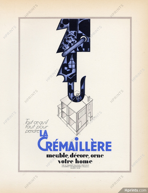 La Crémaillère (Decorative Arts) 1928 Libis, Original lithograph from "PAN Paul Poiret