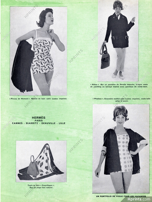 Hermès 1958 Maillot Pinces de Homard, Veste de Yachting, sac de plage, tapis de bain