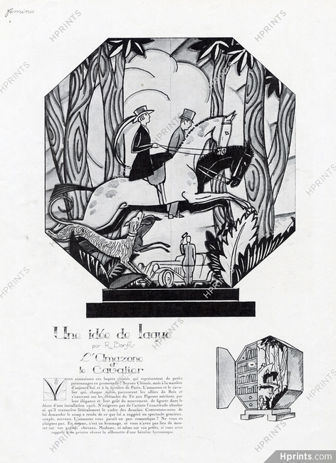 Une idée de laque : L'Amazone et le Cavalier, 1925 - Robert Bonfils Horsewoman, Horseman