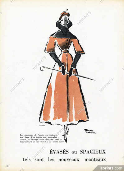 Paquin 1948 Haute Couture Coat Fashion Illustration