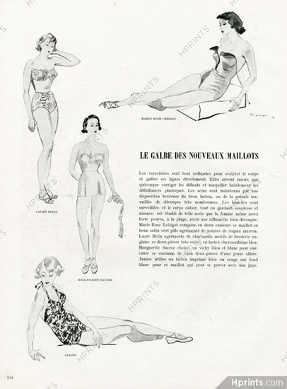 Swimwear 1949 Marie-Rose Lebigot, Laure Belin, Marguerite Sacrez, Janine, Pierre Mourgue