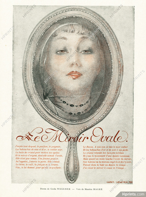 Gerda Wegener 1916 The Oval Mirror, Portrait, Maurice Magre Poem