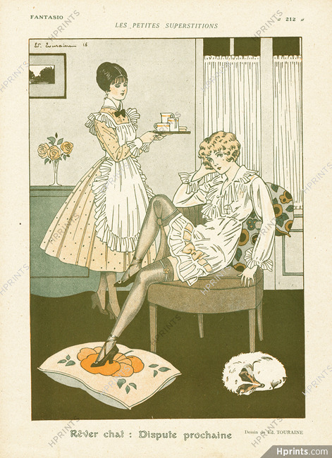 Rêver chat : Dispute prochaine, 1916 - Touraine Maid, Stockings, Babydoll