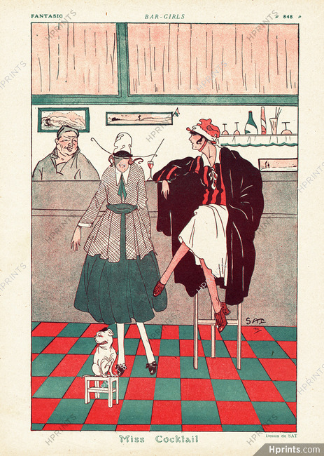 SAT 1916 Bar-Girls, Miss Cocktail, French Bulldog