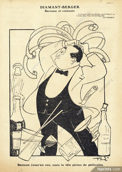 Diamant-Berger 1929 Barman et cinéaste, Caricature, Cocktail, Toë