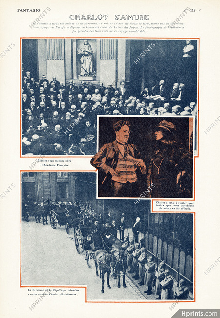 Charlie Chaplin 1921 Charlot s'amuse, Reçu à l'Académie Française