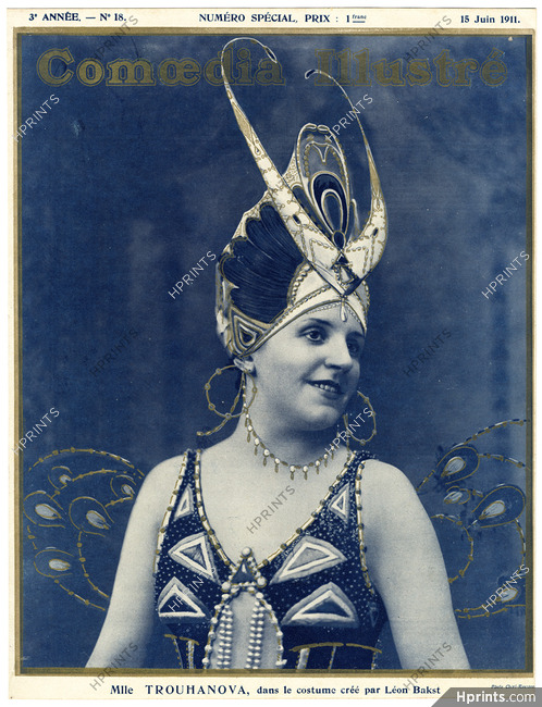 Mlle Trouhanova 1911 dans "La Péri" de Paul Dukas, costume de Léon Bakst, Photo Chéri-Rousseau