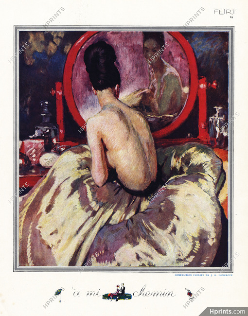 Jean-Gabriel Domergue 1922 "A mi Chemin" Elegant, Topless, Making-up