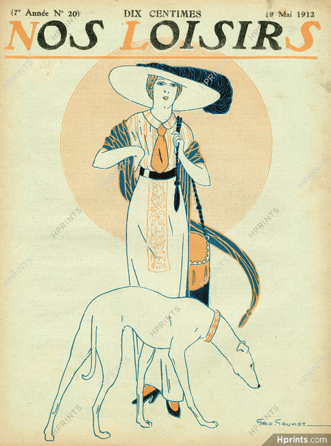 Géo Gaumet 1912 Cover, Elegant Parisienne, Sighthound, Dog