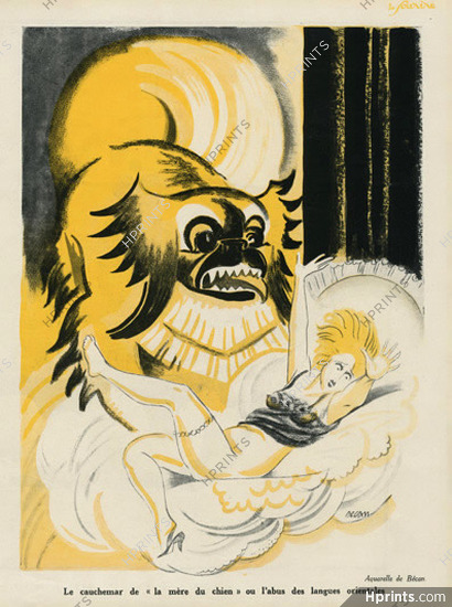 Bernard Becan 1931 Le cauchemar de "La mère du chien", nightmare, Pekingese Dog
