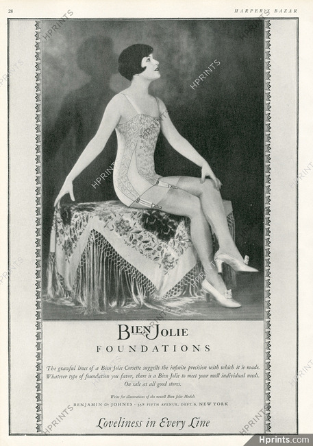 Bien Jolie (Lingerie) 1927 Corselette Girdle, Stockings Garters, Shawl