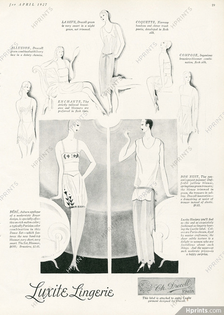 Drecoll (Lingerie Label) 1927 Pajamas, Embroidery, Brassiere Bloomer