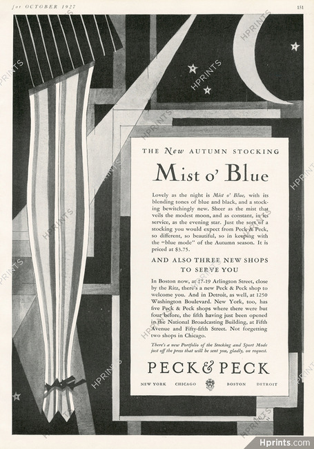 Peck & Peck (Hosiery, Stockings) 1927 The New Autumn Stockings "Mist o'blue" Kliz