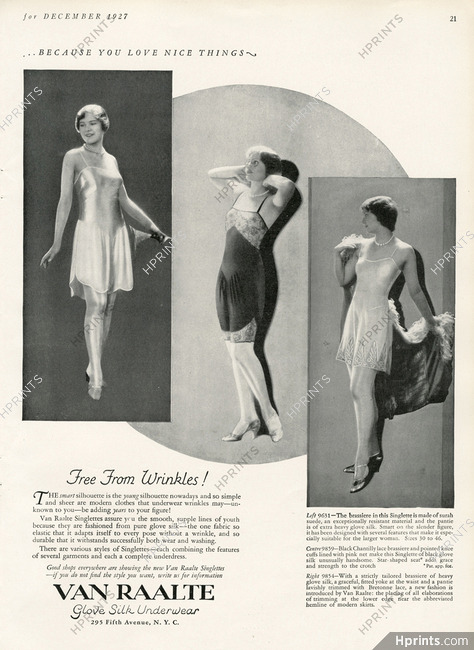 Van Raalte (Singlette Garments) 1927 Underwear, Chantilly Lace Brassiere, Silk, Nightgown