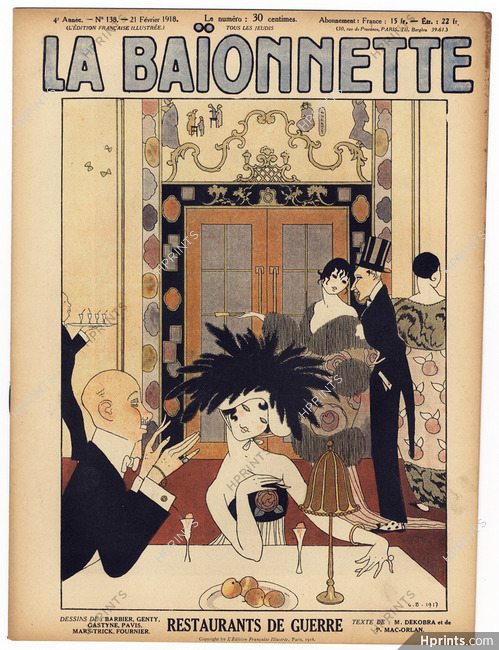 La Baïonnette 1918 n°138 Restaurants de Guerre, George Barbier, 16 pages