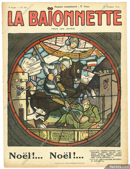 Gus Bofa 1918 Saint-Poilu terrassant le Boche, La Baïonnette Cover