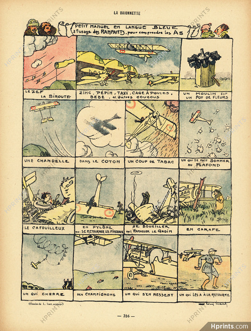 Louis Icart, Aviateur 1918 "Petit Manuel en langue Bleue", Expressions d'aviateurs (Les As), World War I