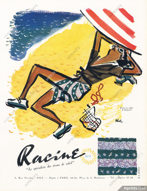 Racine 1947 Beachwear, Pareo Schiaparelli, Abel