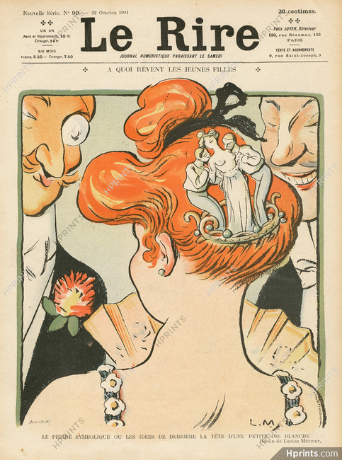 Lucien Métivet 1904 "A quoi rêvent les jeunes filles" erotic comb, Hairstyle