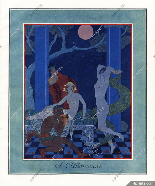L'Athénienne, 1921 - George Barbier, Nudes, Classical Antiquity, Composition Art Deco