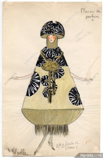 Madeleine Vilpelle 1920 Original Costume Design, "Flacon de Parfum" (Perfume Bottle)