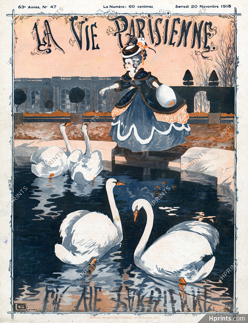 Georges Léonnec 1915 Versailles, Swans, 18th Century Costumes
