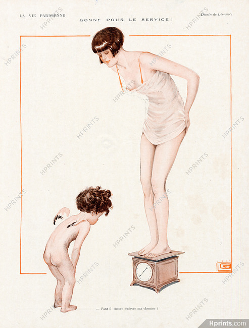 Georges Léonnec 1924 "Bonne pour le Service", Sexy Girl, Topless