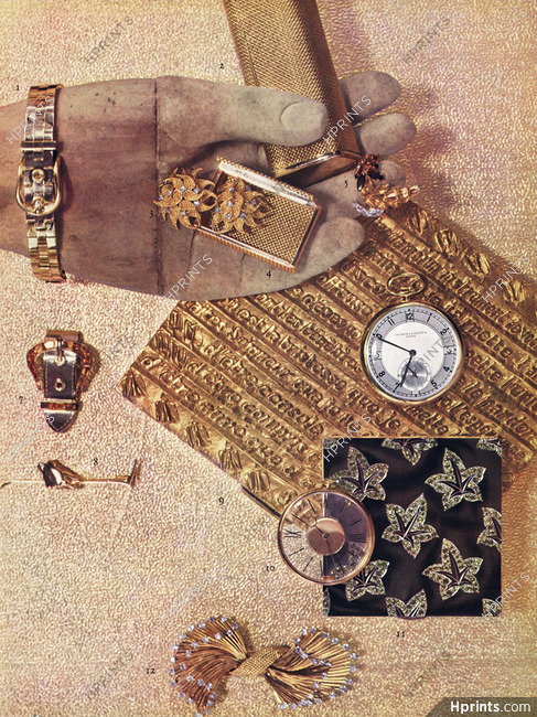 Or (Gold) 1953 Hermès (montres, broche), Sterlé, Kirby Beard, Line Vautrin (Cigarette Box), René Boivin, Gaucherand
