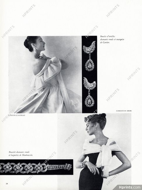 Cartier (Earrings) 1953 Mauboussin (Bracelet) Evening Gown Lanvin-Castillo