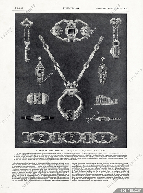 Le Bijou Français Moderne, 1928 - A. Paillette & Cie. Art Deco Jewels, Montres Chatelaine, Pendants, Bracelet...