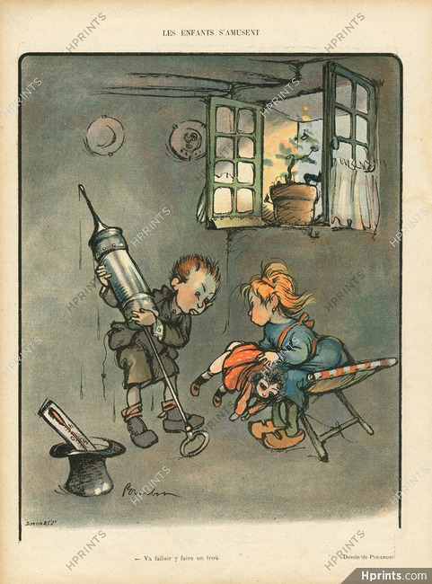 Francisque Poulbot 1904 "Les enfants s'amusent" Doctor, Children, Doll