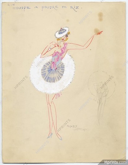Freddy Wittop 1930s, Original Costume Design, Powder Puff, Gouache, Folies Bergère
