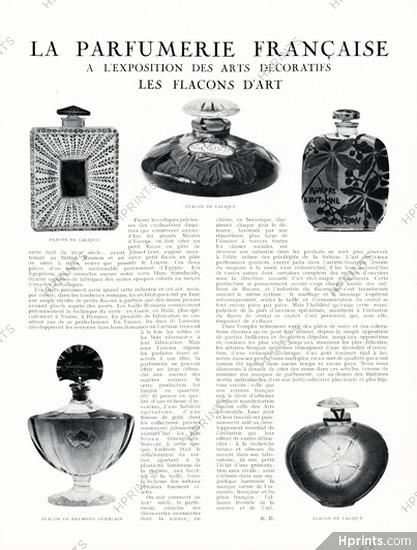 La Parfumerie Française - Les Flacons d'Art, 1925 - Glass industry History, Raymond Guerlain & Lalique, Shalimar, Text by R. B.